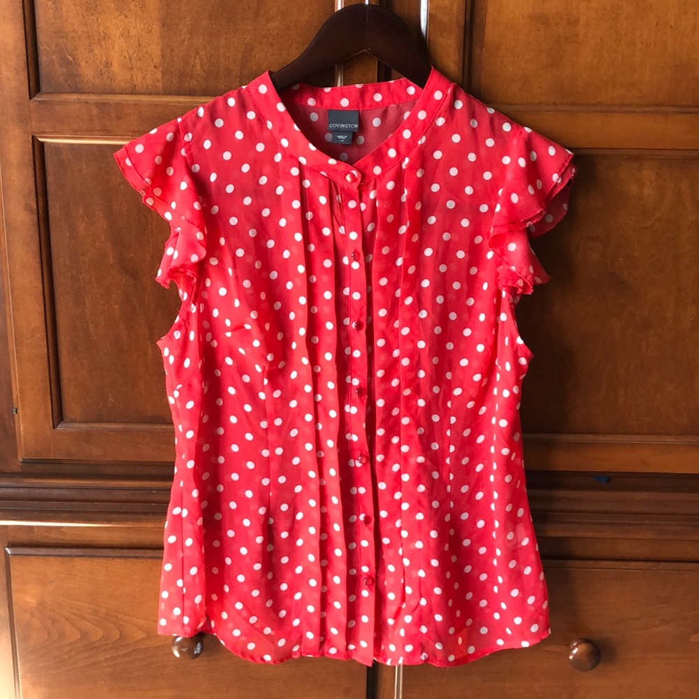 Sheer coral polka dot blouse